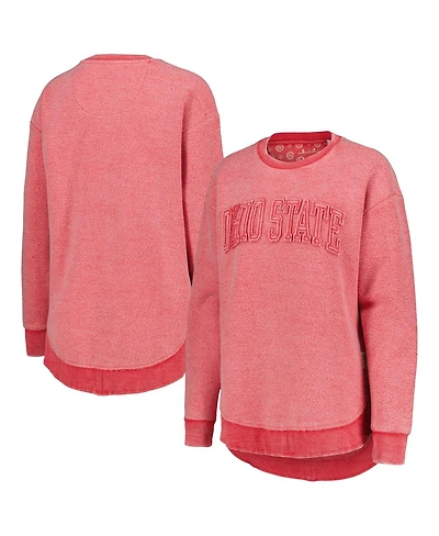 Women's Pressbox Scarlet Distressed Ohio State Buckeyes Ponchoville Pullover Sweatshirt