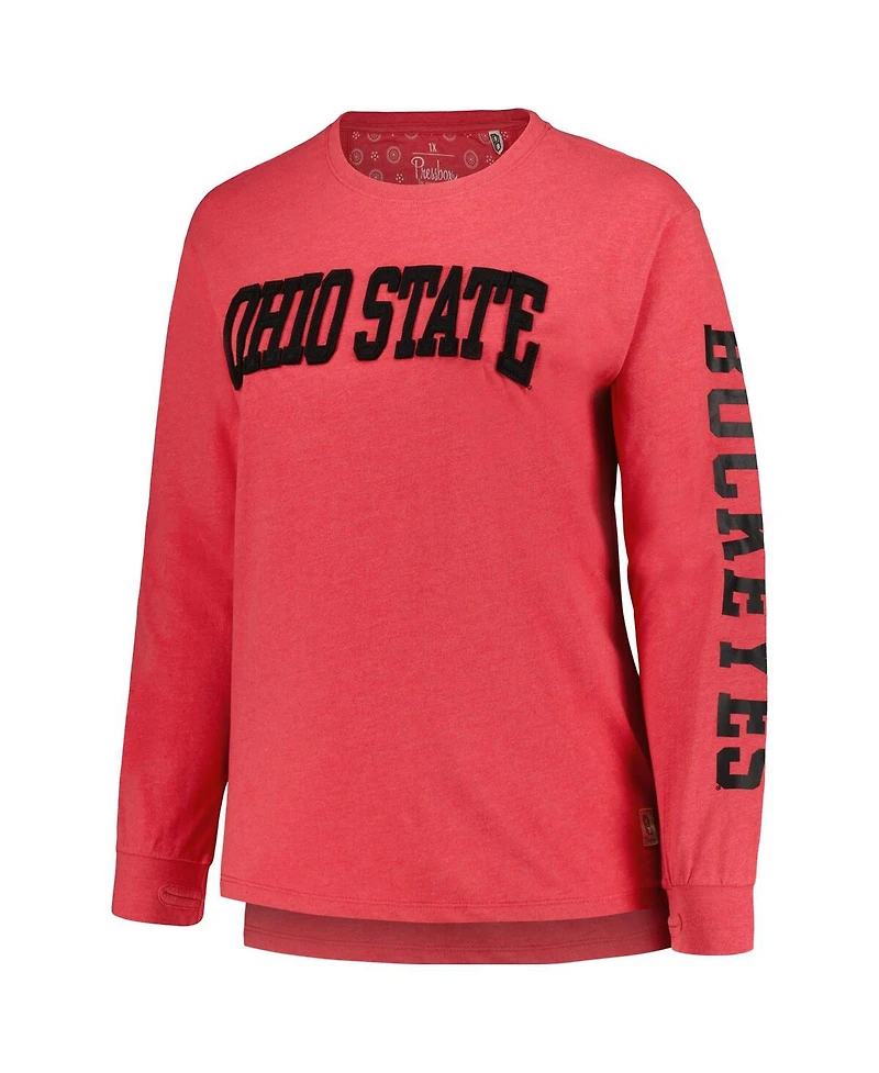 Women's Pressbox Scarlet Ohio State Buckeyes Plus Size 2-Hit Canyon Long Sleeve T-shirt