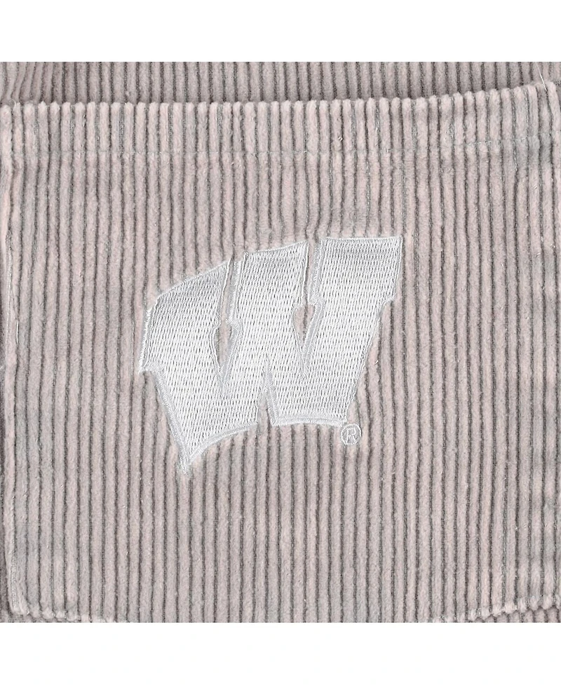 Women's Gameday Couture Gray Distressed Wisconsin Badgers Vintage-Like Wash Corduroy Full-Snap Hooded Shacket