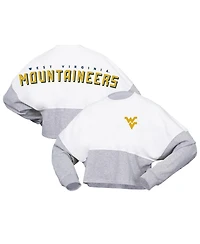 Women's Spirit Jersey White West Virginia Mountaineers Heather Block Cropped Long Sleeve T-shirt
