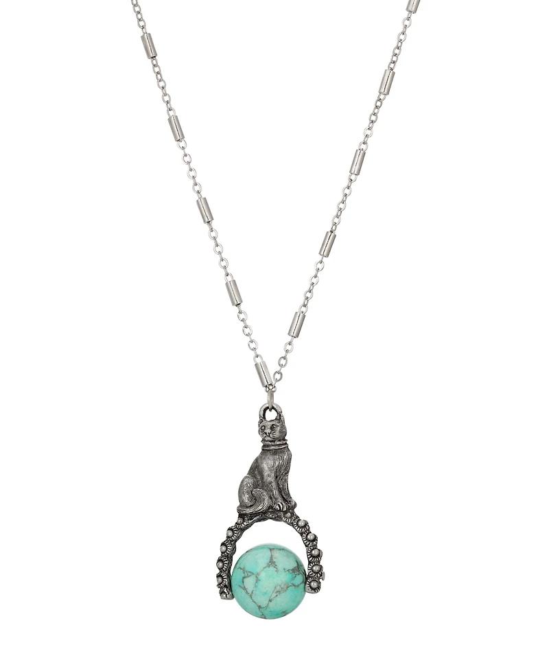 2028 Turquoise Bead Cat Spinner Necklace
