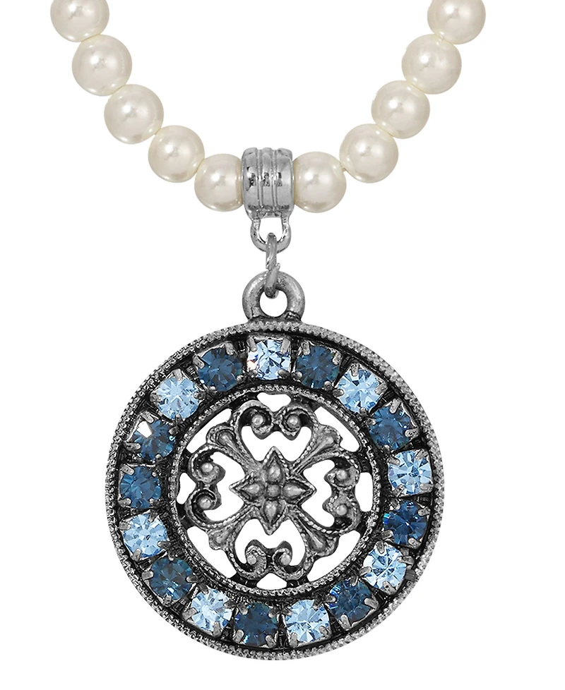 2028 Imitation Pearl Crystal Round Pendant Necklace