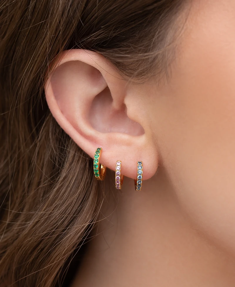 Girls Crew 18k Gold-Plated 3-Pc. Set Small Multicolor Pave Hoop Earrings, 0.5"