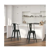 Sabine Metal Indoor-Outdoor Counter Stool With Vertical Slat Back And Integrated Footrest