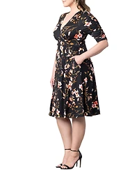 Kiyonna Plus Size Gabriella Ruched Sleeve Midi Dress with Pockets