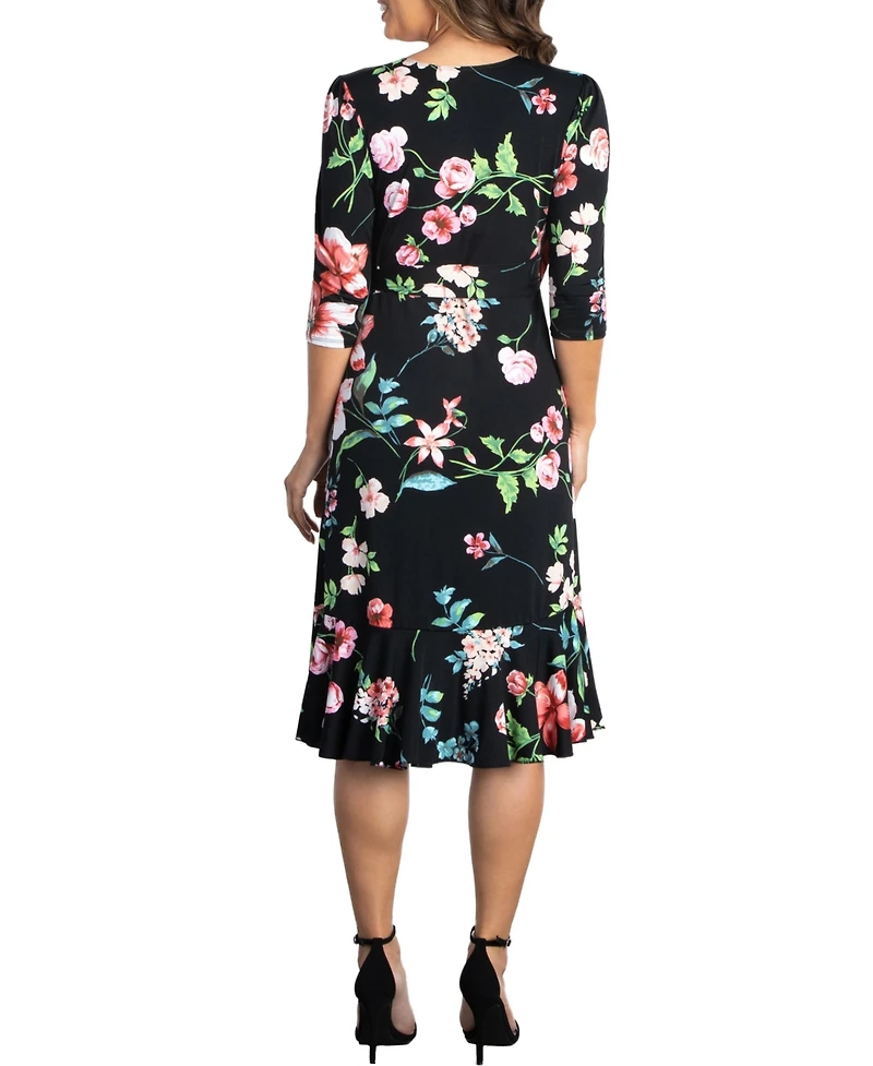 Kiyonna Women's Flirty Flounce Midi Wrap Dress with 3/4 Sleeves
