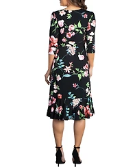 Kiyonna Women's Flirty Flounce Midi Wrap Dress with 3/4 Sleeves