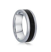 Stainless Steel Black Mesh Inlay Polished Band Ring