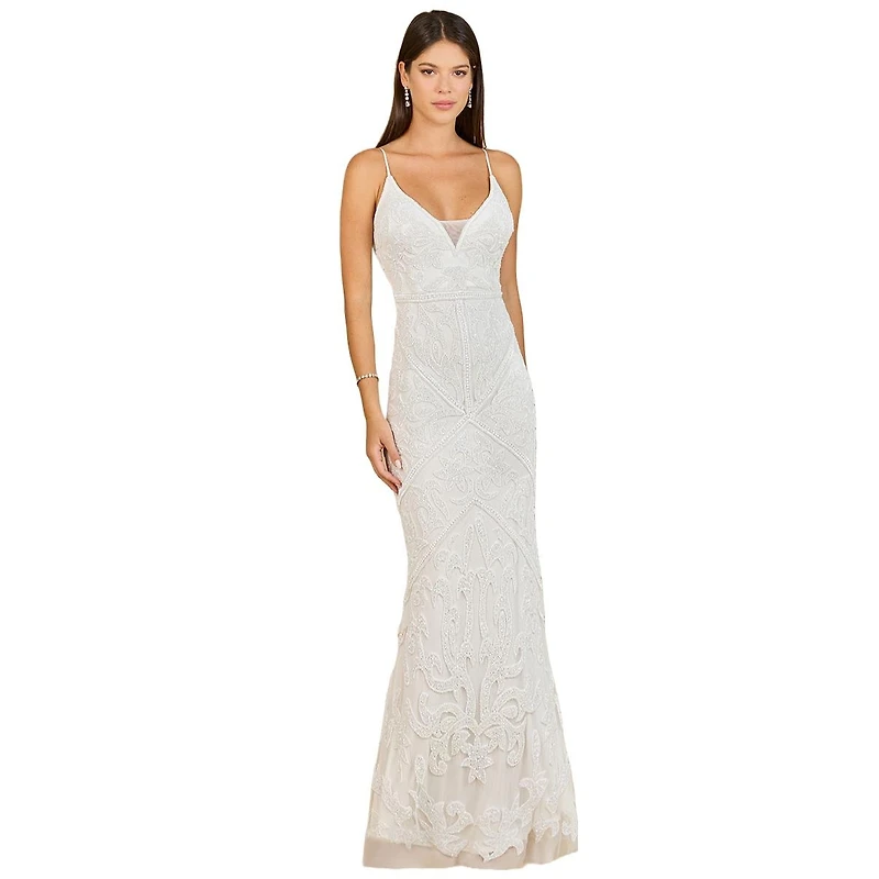 Lara Women's Beaded Spaghetti Strap Fitted Gown