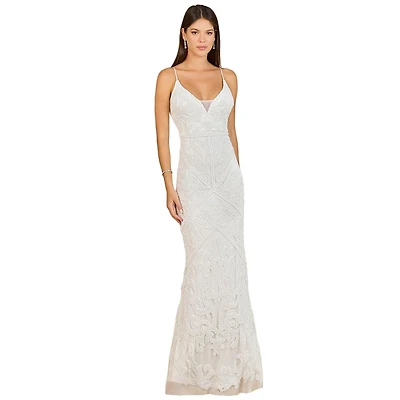 Lara Women's Beaded Spaghetti Strap Fitted Gown