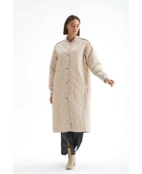 Furniq Uk Women's Genuine Leather Trench Coat Beige