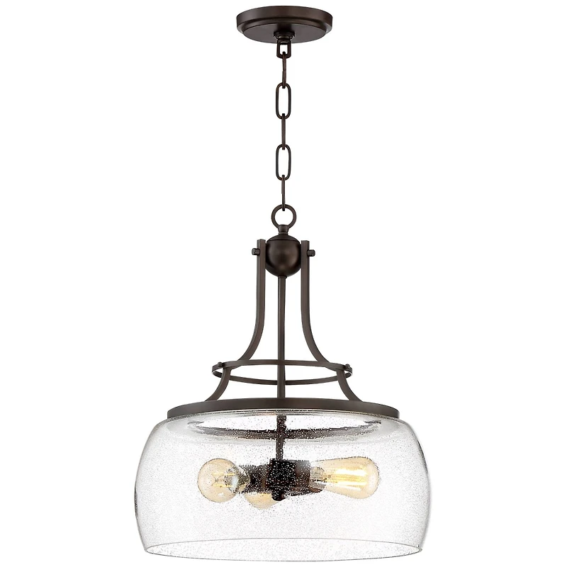 Franklin Iron Works Charleston Painted Bronze Iron Pendant Chandelier 16" Wide Rustic Farmhouse Clear Glass Shade Led 3-Light Dining Room House Foyer