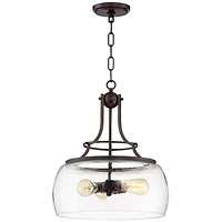 Franklin Iron Works Charleston Painted Bronze Iron Pendant Chandelier 16" Wide Rustic Farmhouse Clear Glass Shade Led 3-Light Dining Room House Foyer