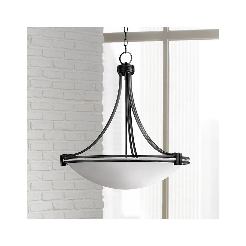 Deco Oil Rubbed Bronze Pendant Chandelier 24.25" Wide Modern White Marbled Bowl Glass 5-Light Fixture Dining Room House Foyer Entryway Kitchen Be