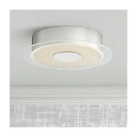 Possini Euro Design Crystal Sand Modern Ceiling Light Flush-Mount Fixture 11" Wide Chrome Led Round Clear Acrylic Ring for Bedroom Kitchen Living Room