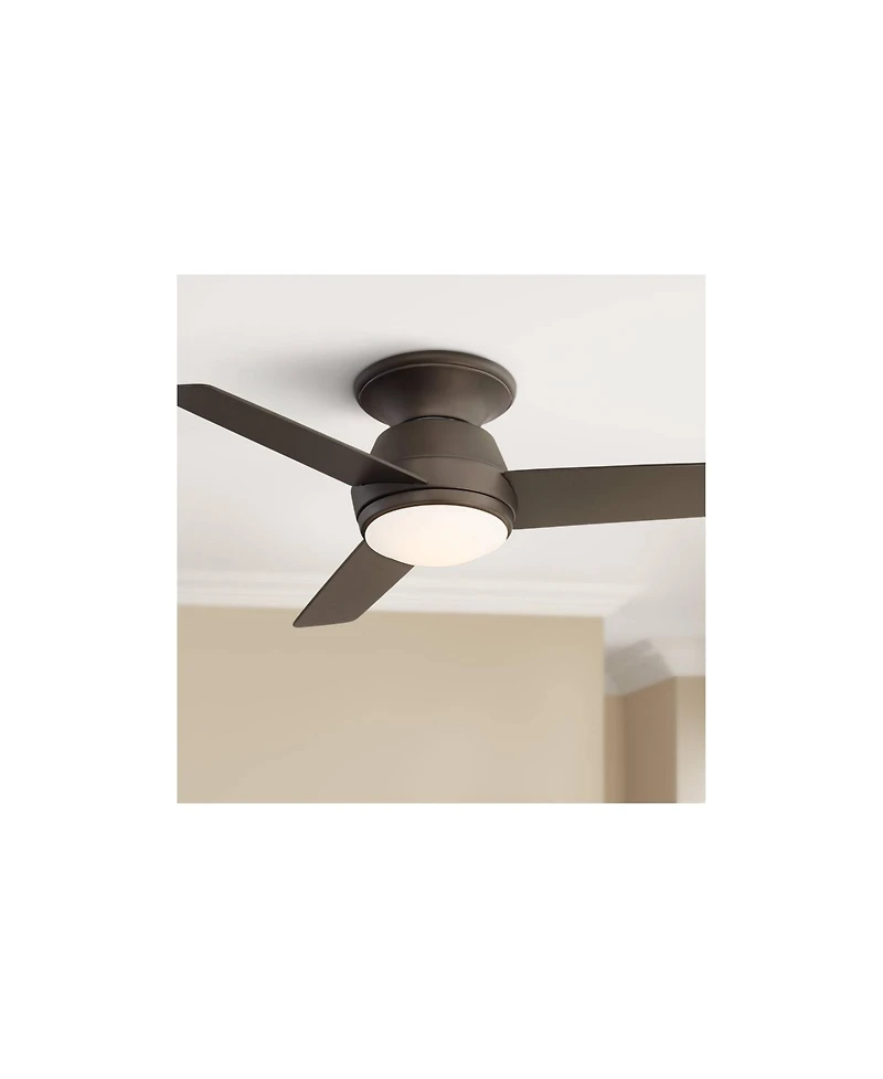 44" Casa Vieja Marbella Breeze Modern Indoor Hugger Ceiling Fan with Dimmable Led Light Remote Control Bronze Opal Glass for Living Room Kitchen