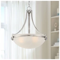 Regency Hill Mallot Brushed Nickel Silver Metal Pendant Chandelier 20" Wide Modern Frosted Glass Bowl Shade 4-Light Fixture for Dining Room House Foye