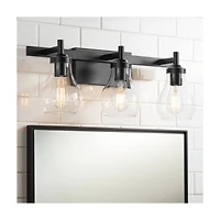 Possini Euro Design Danvers Modern Wall Light Black Metal Hardwired 22.5" 3-Light Fixture Clear Globe Glass Shades for Bedroom Bathroom Vanity Reading