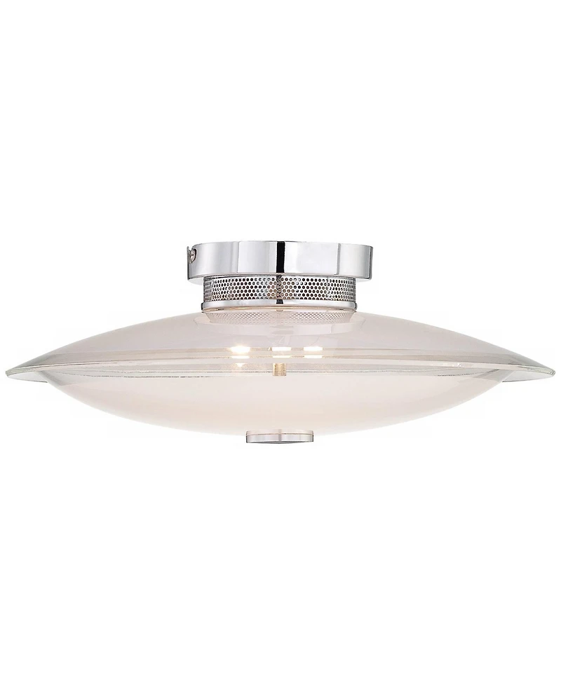 Possini Euro Design Modern Ceiling Light Semi Flush Mount Fixture 15" Wide Chrome 3-Light Clear Frosted Glass Disk for Bedroom Living Room Hallwa