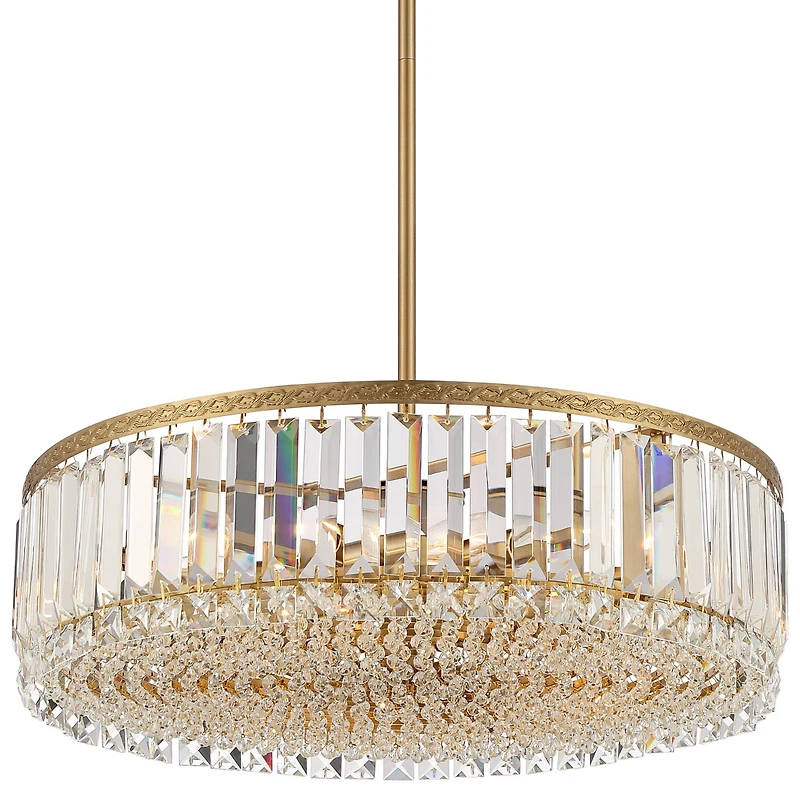 Stiffel Soft Gold Drum Pendant Chandelier 20 1/4" Wide Modern Clear Crystal 5-Light Fixture for Dining Room House Foyer Entryway