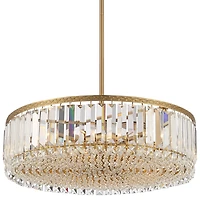 Stiffel Soft Gold Drum Pendant Chandelier 20 1/4" Wide Modern Clear Crystal 5-Light Fixture for Dining Room House Foyer Entryway