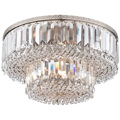 Vienna Full Spectrum Magnificence Modern Ceiling Light Flush Mount Fixture 16" Wide Brushed Satin Nickel Faceted Crystal Glass for Bedroom Living