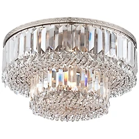 Vienna Full Spectrum Magnificence Modern Ceiling Light Flush Mount Fixture 16" Wide Brushed Satin Nickel Faceted Crystal Glass for Bedroom Living