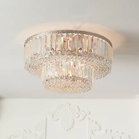 Vienna Full Spectrum Magnificence Modern Ceiling Light Flush Mount Fixture 16" Wide Brushed Satin Nickel Faceted Crystal Glass for Bedroom Living