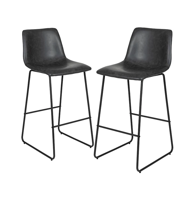 30 Inch Faux Bar Height Bucket Seat Stools, Set Of 2