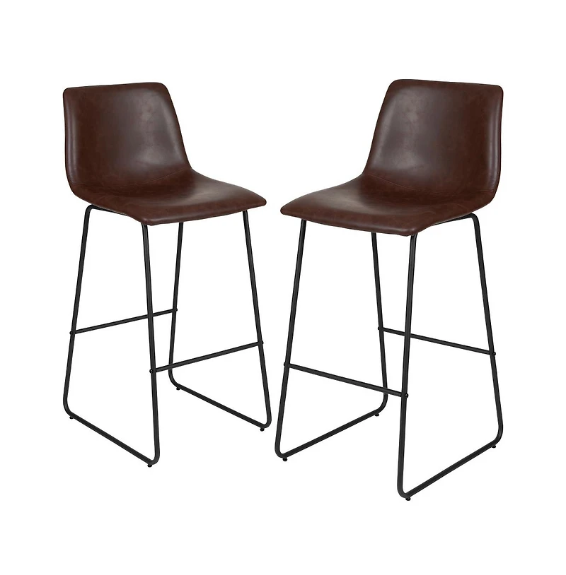 30 Inch Faux Bar Height Bucket Seat Stools, Set Of 2