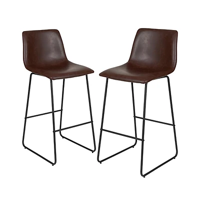 30 Inch Faux Bar Height Bucket Seat Stools, Set Of 2