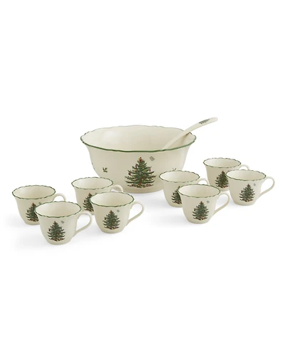 Christmas Tree 10 Piece Punch Bowl Set