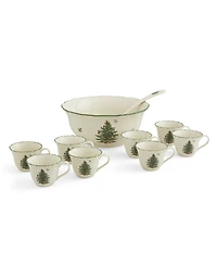 Christmas Tree 10 Piece Punch Bowl Set