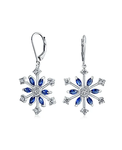 Bling Jewelry Frozen Winter Holiday Party Snowflake Lever back Dangle Drop Earrings For Ice Blue Cubic Zirconia Cz