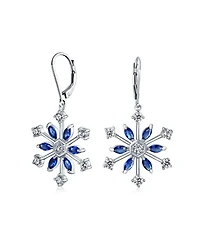 Bling Jewelry Frozen Winter Holiday Party Snowflake Lever back Dangle Drop Earrings For Ice Blue Cubic Zirconia Cz