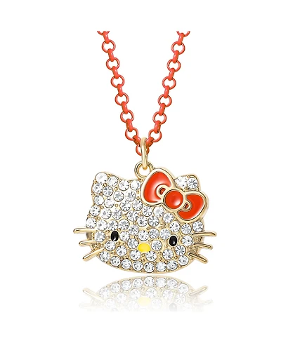 Sanrio Hello Kitty Girls Pave Fashion Jewelry Necklace - 16"+3" Necklace- Officially Licensed Authentic