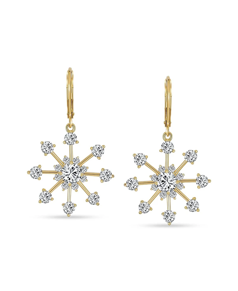Bling Jewelry Christmas Cubic Zirconia Lever back Frozen Winter Holiday Party Cz Snowflake Dangle Earrings For Gold Plated Brass