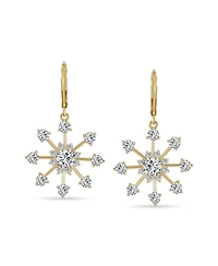 Bling Jewelry Christmas Cubic Zirconia Lever back Frozen Winter Holiday Party Cz Snowflake Dangle Earrings For Gold Plated Brass