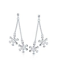 Bling Jewelry Christmas Holiday Party Snowflake Drop Dangle Tassel Earrings For Sterling Silver