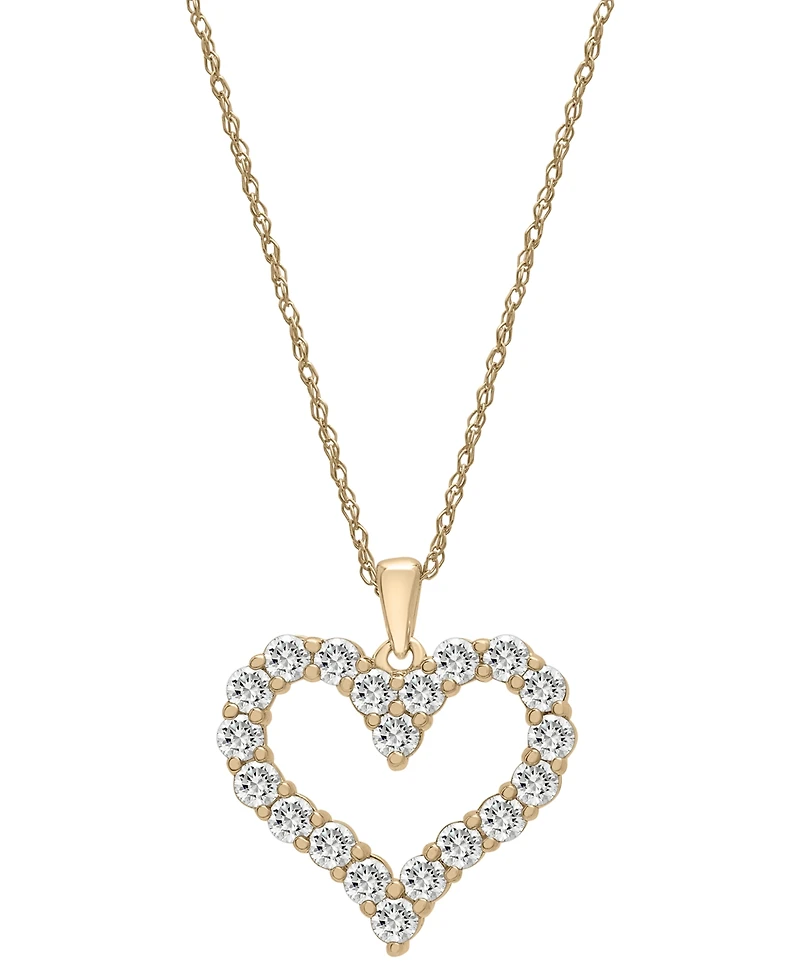 Diamond Open Heart Pendant Necklace (1 ct. t.w.) in 14k White or Yellow Gold, 18" + 2" extender