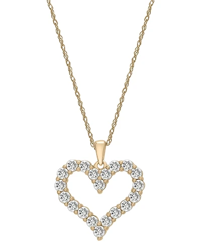Diamond Open Heart Pendant Necklace (1 ct. t.w.) in 14k White or Yellow Gold, 18" + 2" extender