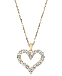 Diamond Open Heart Pendant Necklace (1 ct. t.w.) in 14k White or Yellow Gold, 18" + 2" extender