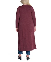 24seven Comfort Apparel Plus Size Long Duster Open Front Knit Cardigan Sweater