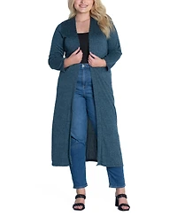 24seven Comfort Apparel Plus Size Long Duster Open Front Knit Cardigan Sweater