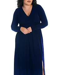 24seven Comfort Apparel Plus Long Sleeve V-neck Maxi Dress