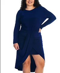 24seven Comfort Apparel Plus Long Sleeve High Low Dress