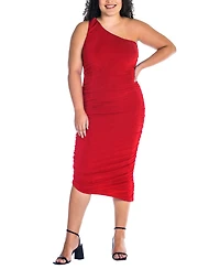 24seven Comfort Apparel Plus One Shoulder Ruched Bodycon Dress