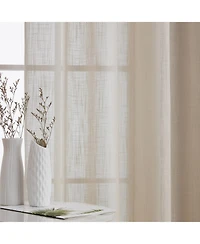 Hlc.me Abbey Faux Linen Textured Semi Sheer Privacy Sun Light Filtering Transparent Window Grommet Long Thick Curtains Drapery Panels for Bedroom & Li