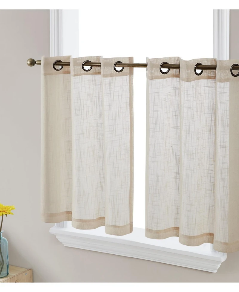 Hlc.me Abbey Faux Linen Textured Semi Sheer Privacy Light Filtering Transparent Grommet Short Thick Cafe Curtain Tiers for Small Windows