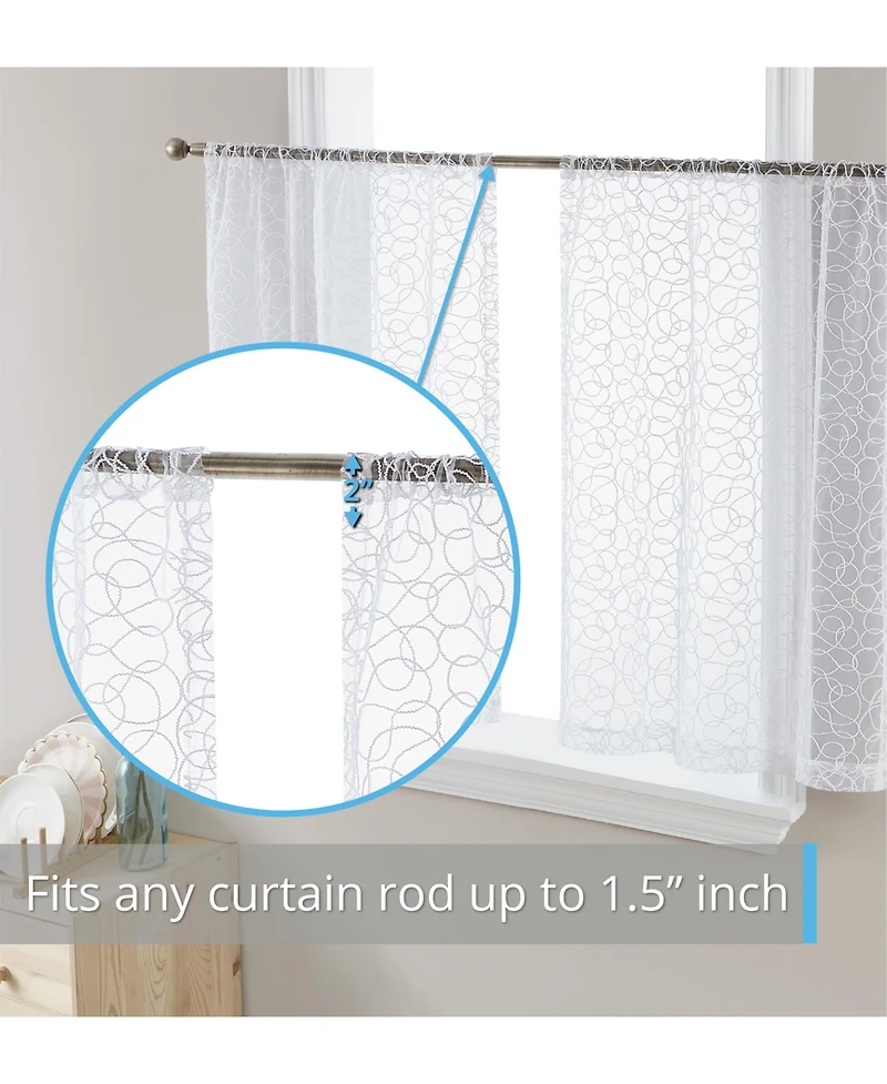 Hlc.me Audrey Embroidered Sheer Voile Window Curtain Short Rod Pocket Tiers for Kitchen, Bedroom
